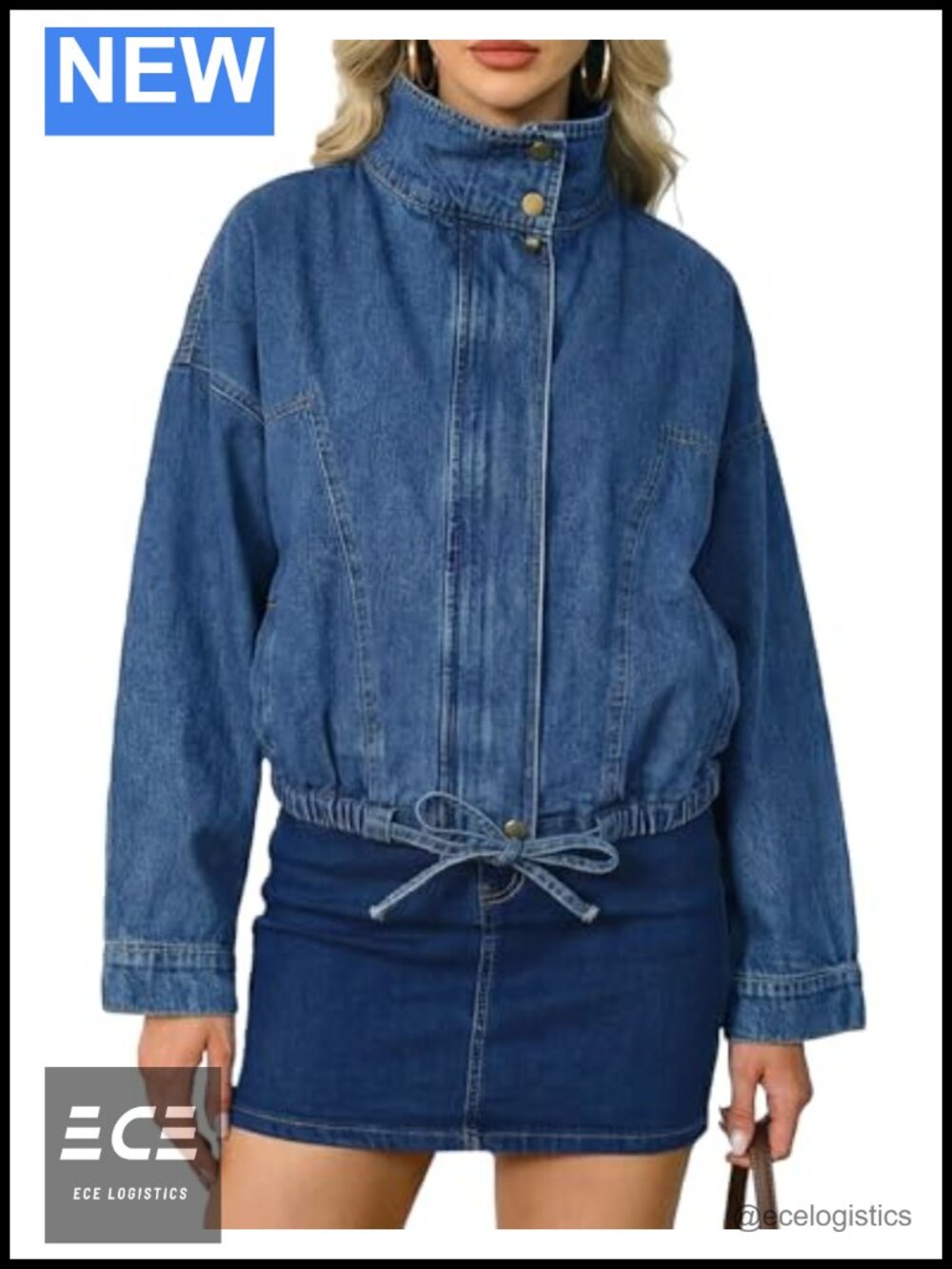 Oversized Denim Bomber Jacket Women Zip Up Jean Coat Relaxed Fit